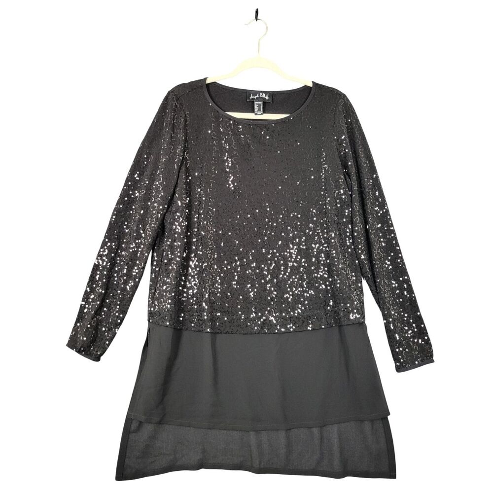 JOSEPH RIBKOFF 174645 Black Sequin Chiffon Layered Tunic Top Cocktail SIZE 6